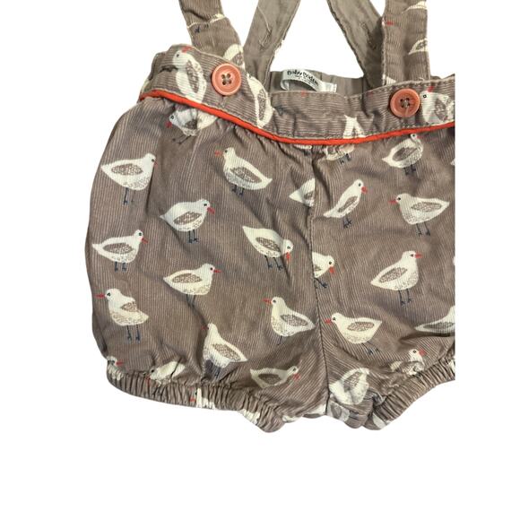 Baby Boden Boy Girl 6-12 Mo Gray Corduroy Seagull Bird Print Overalls Shorts Bib - Picture 2 of 6